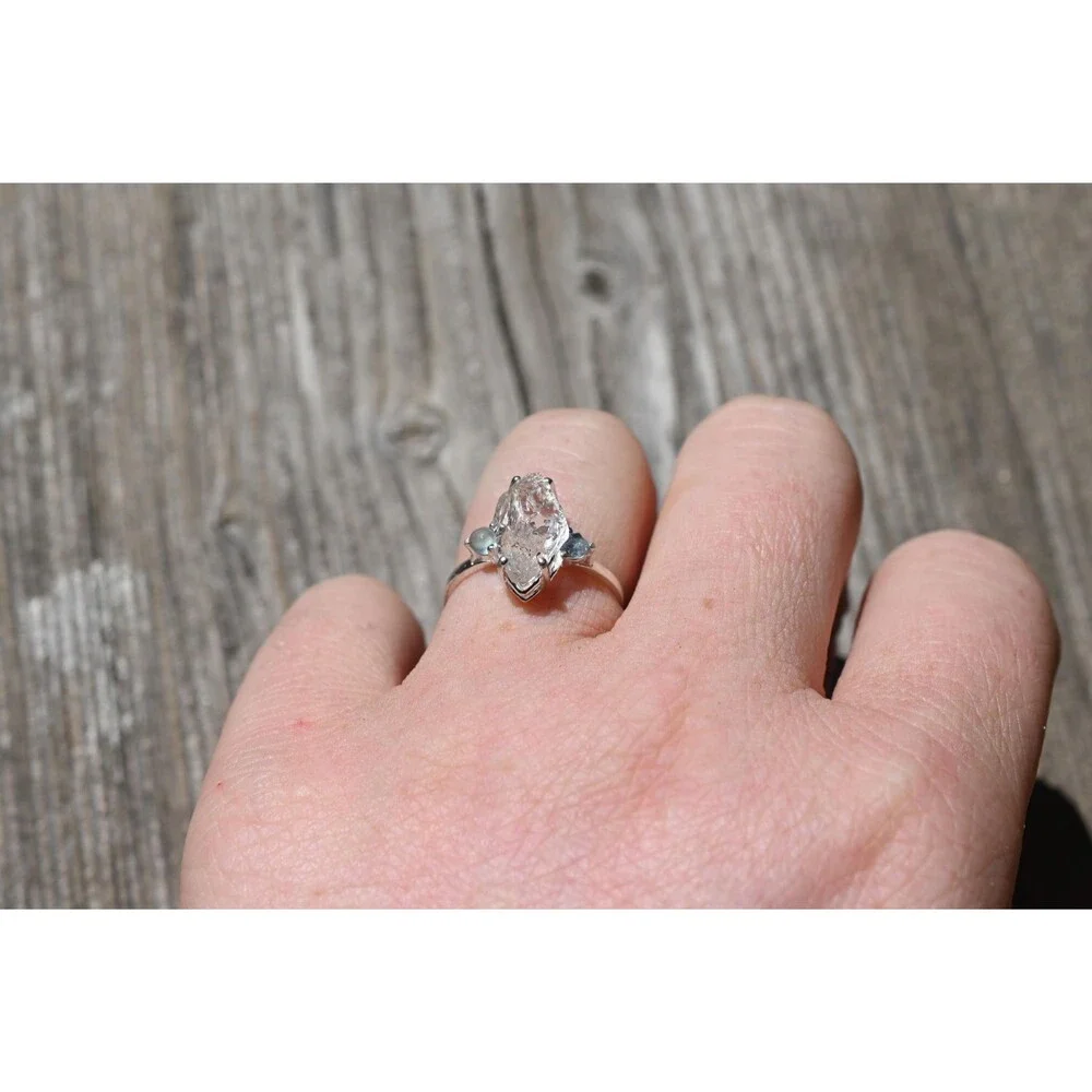 Engagement ring Montana sapphire and Lake County diamond  size 5 6 7 8 9 10 avel